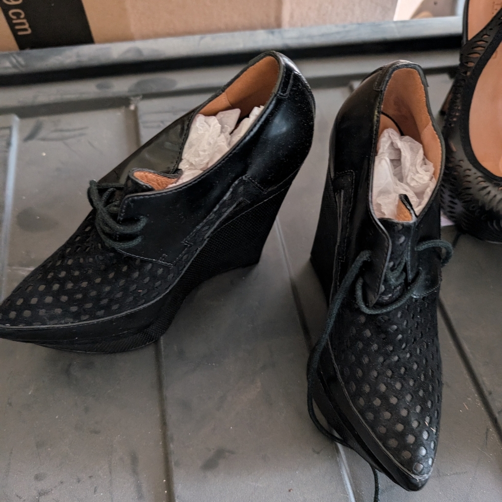L.A.M.B Vachetta Leather and Suede Booties/wedges